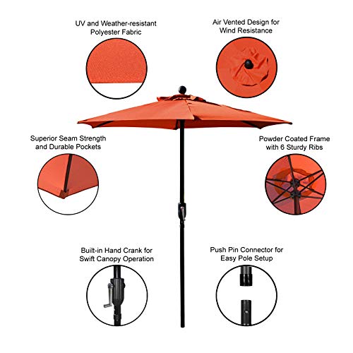 Westcharm Patio Umbrella Outdoor Table Umbrella With 6 Sturdy Ribs And Crank 6.5 Ft, Orange Umbrella, No Tilt #TOP4