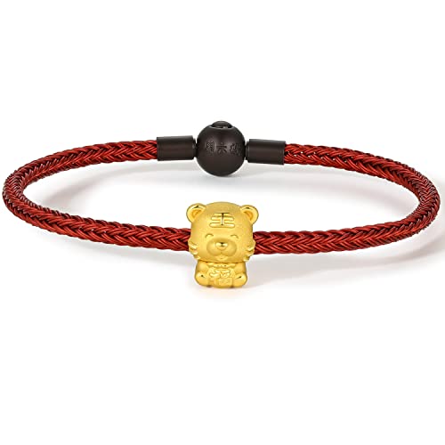 24K Solid Gold Bracelet, Real Pure Gold Jewelry Charm Bracelet Dainty Lucky Chinese Zodiac Tiger Chain for Women Men Girlfriend
