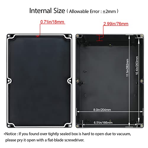 Image of Project Box IP65 Waterproof Dustproof Junction Box ABS Plastic Enclosure Box for Electronics Black Outdoor Project 11.4 inchx 8.2 inchx 3.9 inch(290 x 210 x 100mm)