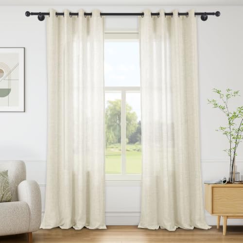 Macochico Natural Linen Curtains with Tieback Beige 40”Wx84”L 1 Panel | Window Curtains for Bedroom Living Room Home Office, Grommet Drapery, Ligh Filtering and Privacy Drapes,Boho Curtains