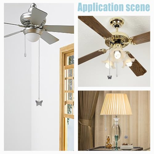 Image of 12Pcs 6 Styles Butterfly Ceiling Fan Pull Chain 13.31 Inch Decorative Fan Pull Chain Pendant Extension Ceiling Fan Danglers Ornaments for Light Lamp Home Decoration