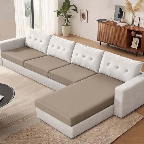 KinCam Sectional Couch Covers Stretch Couch Cushion Covers for L Shaped Couch Cover, Sofa Cushion Covers Washable 4 Pieces Sectional Covers Sofa Covers(3 Seater + 1 Chaise, Khaki) — view 4