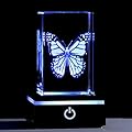 Movdyka 3D Crystal Etched Butterfly Gifts for Women Men Glass Animals Figurine Office Room Decor with LED Light Base, Butterflies Gifts for Birthday Christmas, Keepsakes & Paperweight
