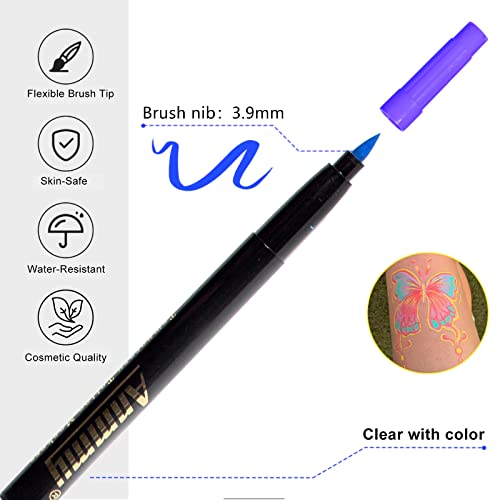 Anmmy Temporary Tattoo Markers For Skin, 12-Count Body Markers+18 Large Tattoo Stencils Of Assorted Colors For Kids And Adults, Flexible Brush Tip, Bright Colors, Skin-Safe*, Cosmetic-Grade. #TOP3