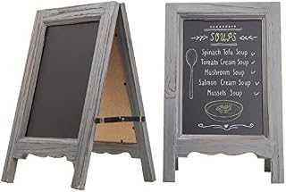 MyGift Set of 2 15-inch Mini Tabletop Gray Wood A-Frame Double-Sided Chalkboard Sign