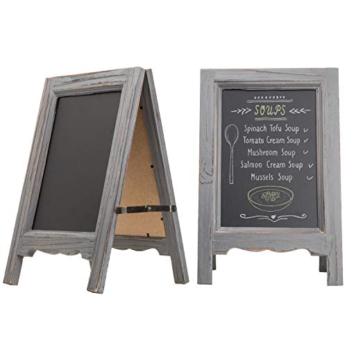 MyGift Set of 2 15-inch Mini Tabletop Gray Wood A-Frame Double-Sided Chalkboard Sign