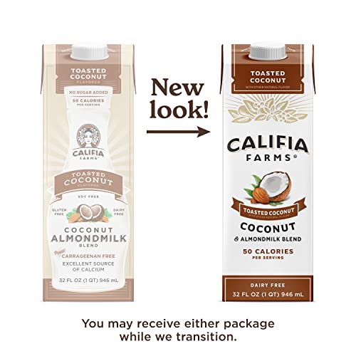 Califia Farms - Toasted Coconut Almond Milk, 32 Fl Oz (Pack Of 6), Dairy Free, Vegan, Plant Based, Shelf Stable, Vegan, Gluten Free, Non Gmo, Sugar Free, High Calcium, Smoothie, Coconut Milk #TOP1