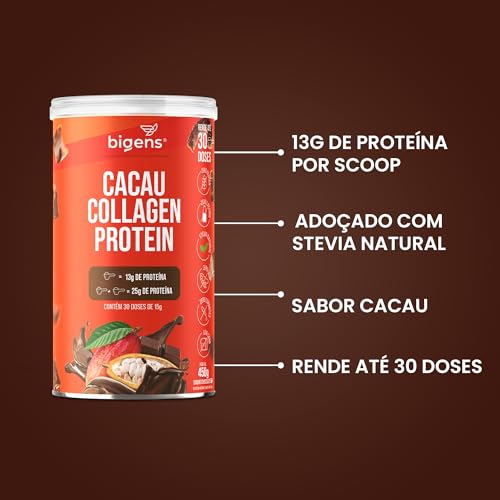 Cacau Collagen Protein, 13 gramas de proteína, 450g, sabor chocolate, Bigens (Kit 2, Chocolate)