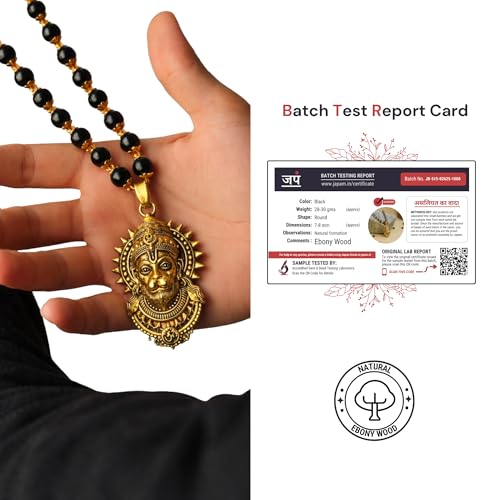 Image of Gold Plated Bajrangbali Karungali Necklace | Authentic Karungali Beads Mala for Spiritual Protection, Strength & Positivity | Handmade Necklace for Men & Women | Certification Included