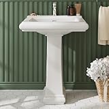GarveeTech 26 X 20 Inch Bathroom Pedestal Sink, Rectangular Ceramic Pedestal Bathroom Sink,White Porcelain Vanity with 1 Faucet Hole & Overflow