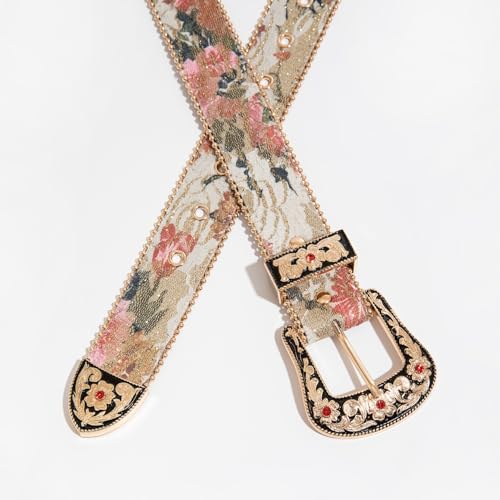 Multi-color Retro Palace Style Ruby Engraved Metal Buckle Women's Belt with Embroidered Pattern for Jeans Dresses Gifts4