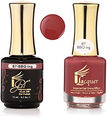 iGel Beauty Impeccable Soak Off GEL Polish+ LACQUER Duo Set 190 Beautiful Colors (B07 BBQ-ing)