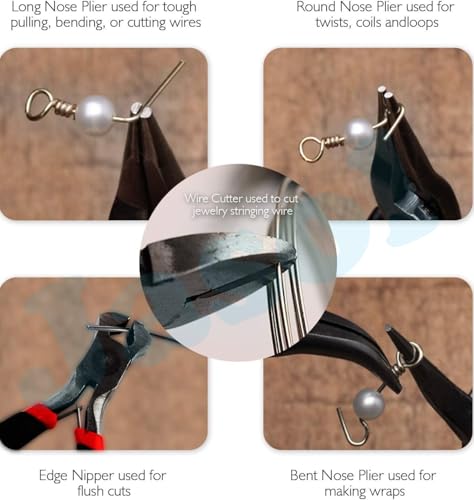 Image of Jewelry Making Pliers Set, 5 Pieces, Professional Tool Kit with Needle Nose, Chain Nose, Round Bent Pliers, Wire Cutter, Black
