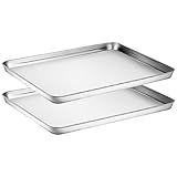 Baking Sheets Set of 2, HKJ Chef Cookie Sheets 2 Pieces & Stainless Steel Baking Pans & Toaster Oven Tray Pans, Rectangle Size 16Lx12Wx1H inch & Non Toxic & Healthy & Easy Clean