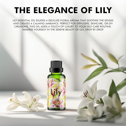 Image of Esslux Lily Essential Oil - 100% Natural Lily Oil for Diffuser, Skin, Aromatherapy & Candle Making - Perfect for Bath Bombs & Soaps - Floral Scent for Relaxation - 90 ML