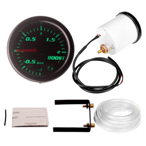 Mechanical Car Vacuum Gauge for 12V Vehicle Interior Panels, 2.1 in Mechanical Pressure Gauge with Clear Hose and T Fitting, Black Face Turbine Modification Meter