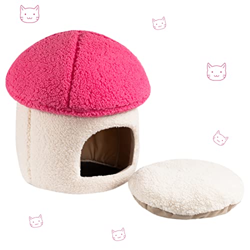 Papitlulu Pet Bed For Cat And Small Dog, Cozy Warm Cat Cave Nest Sleeping Bed Mushroom Shape Sherpa Fleece Puppy House, Pink #TOP2