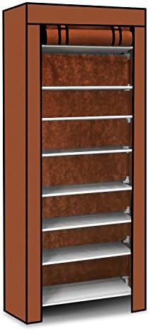 TeqHome 10-Tier Portable Shoe Tower Rack 27-Pair Space Saving Shoe Storage Organizer,Shoe Tower Cabinet,Shoe Shelves with Dustproof Cover(Brown)