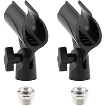 2pcs Microphone Clip Adjustable Angle U Shaped Mic Clip Holder with Screw Adapter Universal Microphone Holder for Most Wired or Wireless Handheld Microphone StandBlack