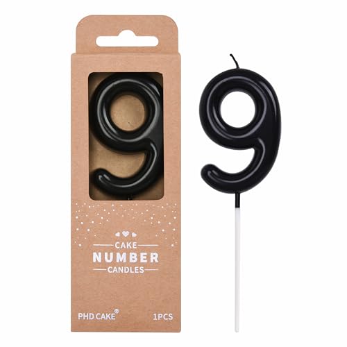 PHD Cake 2.76 inch Classical Black 9 Number Birthday Candles for Party Celebration