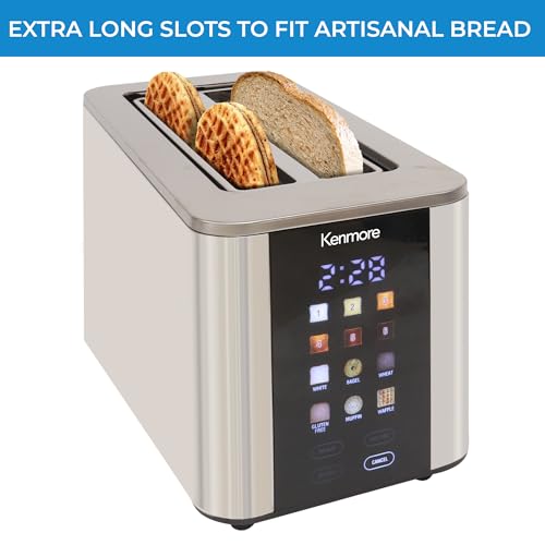 Kenmore 4-Slice Digital Touchscreen Toaster - 1400W Stainless Steel, Wide Slots 6 Shade Settings, Bread Presets, Countdown Timer, Reheat & Defrost Functions Compact Countertop Design tostadora digital by Koolatron - Used condition - Image 9