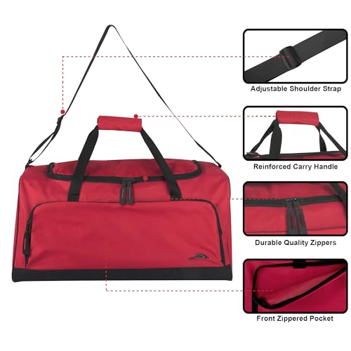 55 Liter, 24 Inch Lightweight Canvas Duffle Bags For Men & Women For Traveling And Gym Sports Equipment Bag (Red 1) - 2