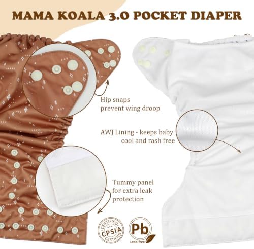 0 Cloth Diapers for Babies with AWJ Lining, 6 Pack with 12 5-Layer Bamboo(No Microfiber) Cloth Diaper Inserts - Reusable and Washable Pocket Diapers(12-My Warm Heart) - 4