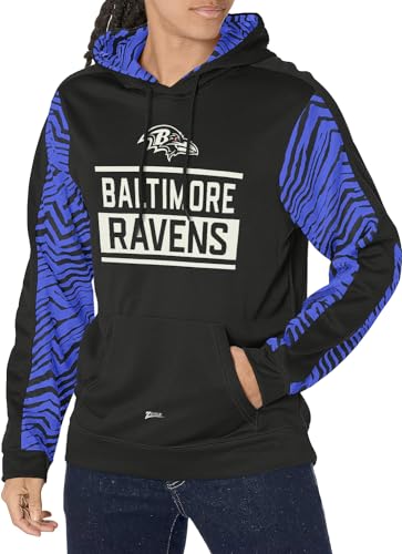 Zubaz NFL Men's Team Color Pullover Hoodie With Classic Zebra Print Accents, Baltimore Ravens, Small