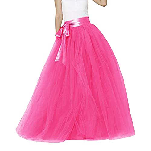 Jupe tutu en tulle pour femme longue à taille haute élastique rose