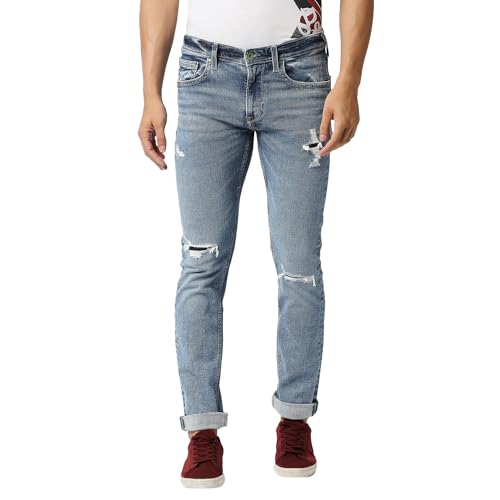 Image of Pepe Jeans Men's Mid Rise Vapour Slim Fit Mid Waist ly Washed Jeans