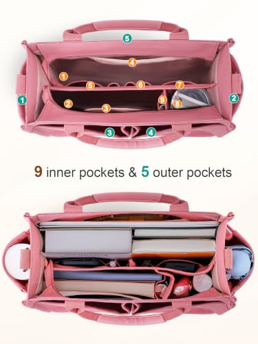 Image of FIORETTO Womens Canvas Tote Bag Purse with Individual Compartment, Zipper Top, Reinforced Bottom & Luggage Sleeve