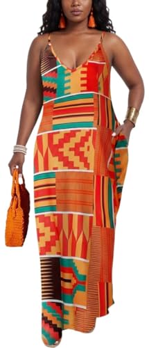 Image of Women's Casual Summer Maxi Dresses Sleeveless Adjustable Spaghetti Strap Loose Plus Size Dresses