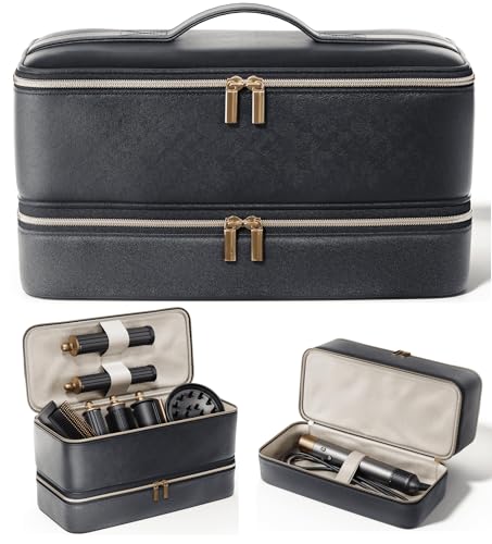 for Dyson Airwrap Travel Case, Shark Flex Style Hair Tools Travel Bag, Hair Dryer Organizer, Airstraight, Air wrap Flexstyle Holder, Double Layer Accessories Storage (Black & Gold)