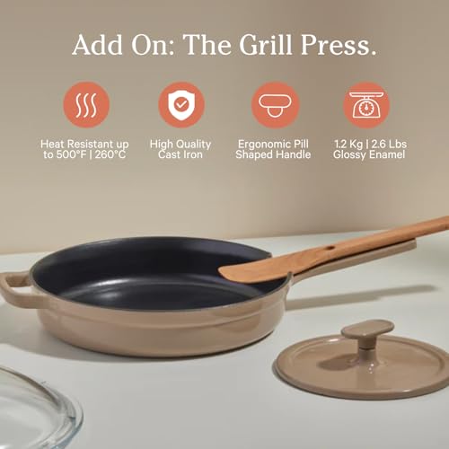 Our Place Grill Press - Cast Iron Add-On for Perfect Searing, Crispy Cooking | Heat-Resistant, Easy-Clean | Compatible with Cast Iron Always Pan | Steam