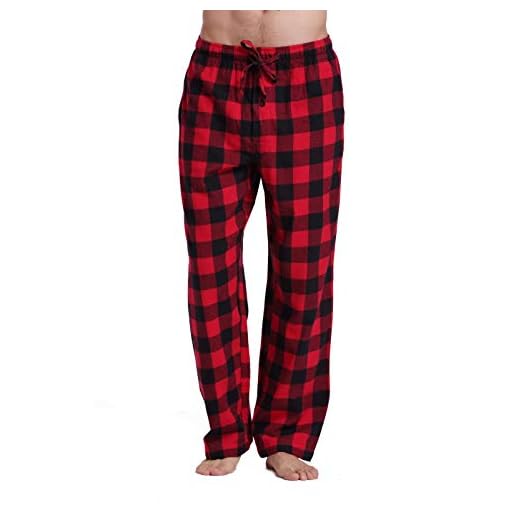 CYZ Men's 100% Cotton Super Soft Flannel Plaid Pajama Pants-BlackRedGingham-L