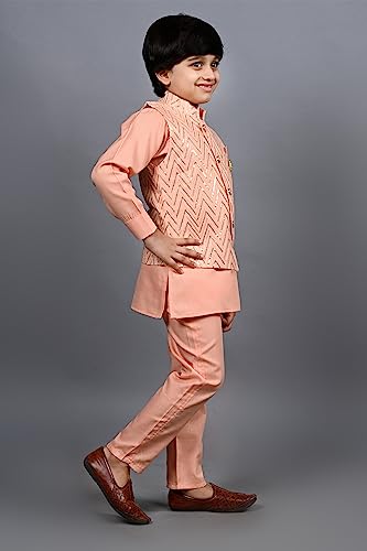 Image of AHHAAAA Kids Ethnic Silk Blend Bollywood Style Print Indo-Western Sherwani Set For Boys 8106