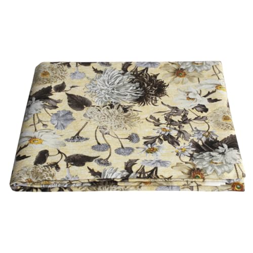 Tela de loneta de algodón con estampado floral, tela para decoración del hogar, manteles, cojines, cortinas, 280 cm de altura, motivo crisantemo (amarillo, metro (100 x 280 cm))