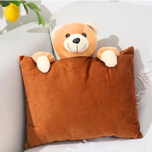 Image of Tickles Soft Teddy Cushion Stuffed Plush Pillow Toy for Kids Boy & Girls (Size: 33 cm Color: Brown)