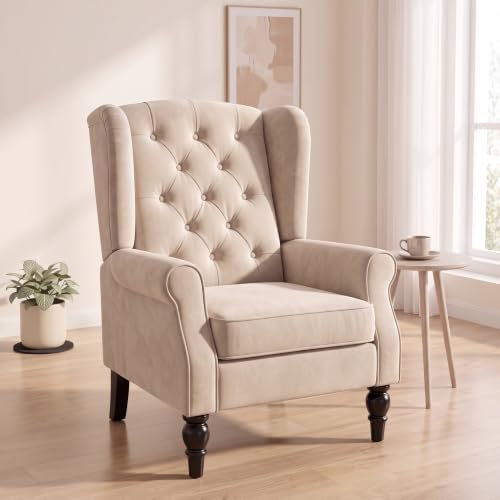 Image of Tufted Wingback Accent Manual Single Lounge Recliner Chair, Beige