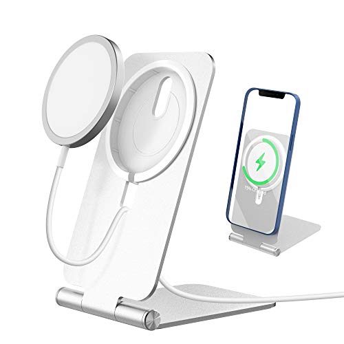 Suporte móvel para MagSafe - Cozycase Base carregador MagSafe de alumínio, acessórios compatíveis com 12/12 Pro/12 Pro Max/12 Mini (prata)