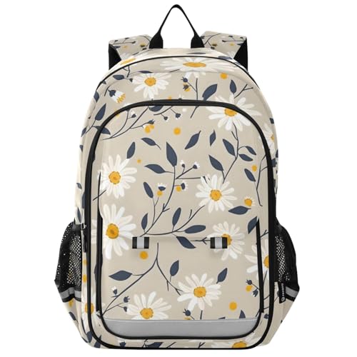 Sac à dos ordinateur portable motif marguerites gris à bretelles matelassées