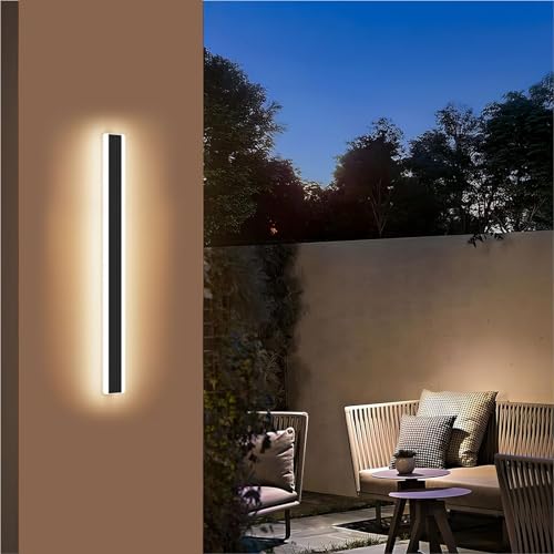 Outdoor Modern Wall Light 60CM, 18W 1100LM Long Strip Wall Sconce with 3000K Warm White Light, IP65 Rainproof Outside Porch Wall Fixture for Garden Patio Garage