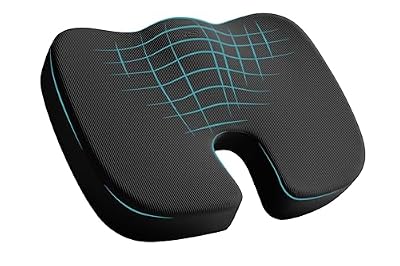 Skechers Memory Foam Seat Cushion,Office Chair Cushion for Tailbone Pain Relief,Butt Pillow for Office Chair,Car seat Cushion,Computer Desk,Long Sitting Office Workers,and Car Drivers,Black