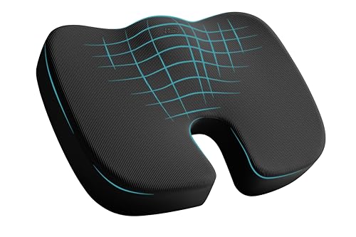 Skechers Memory Foam Seat Cushion,Office Chair Cushion for Tailbone Pain Relief,Butt Pillow for Office Chair,Car seat Cushion,Computer Desk,Long Sitting Office Workers,and Car Drivers,Black