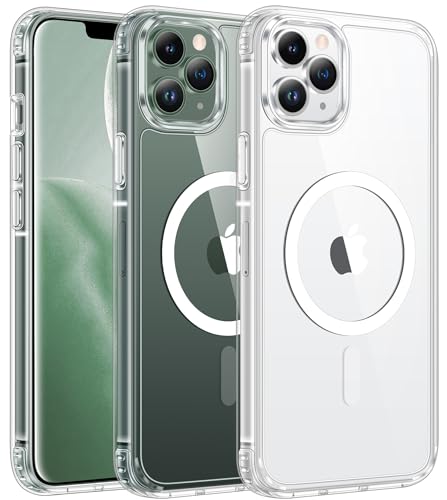 FNTCASE for iPhone 11 Pro Case: Clear Magnetic Phone Cases Compatible with Magsafe Slim Anti Yellowing Military Grade Drop Protection Rugged Protective Transparent Cell Phone Cover (A-Clear)