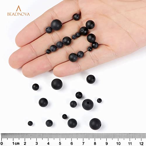 Beadnova Black Matte Onyx Beads Natural Crystal Beads Stone Gemstone Round Loose Energy Healing Beads With Free Crystal Stretch Cord For Jewelry Making (8Mm, 45-48Pcs) #TOP3