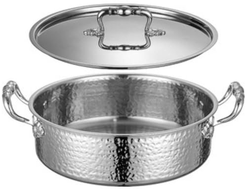 EVREFIN両手鍋、ステンレス、ガラス蓋、IH加熱対応、多目的鍋 (32cm,シルバー)