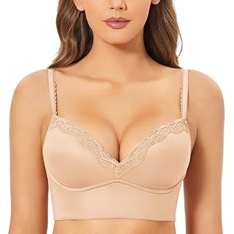DOBREVA Women's Push Up Bra Wireless Padded No Underwire Back Smoothing Bralettes Sports Bras Beige 36C Cover