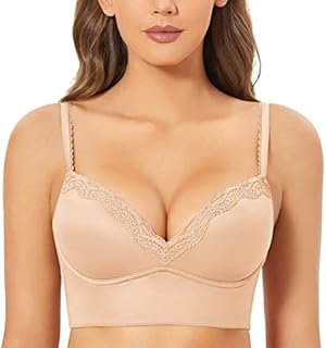 DOBREVA Women's Push Up Bra Wireless Padded No Underwire Bralettes Lace Plunge Bras Beige 38C
