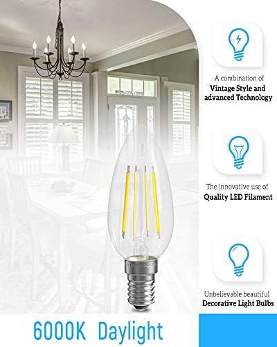 QNINE Cool White E14 LED Light Bulb, 4W (40W Equivalent), 400lm, Candle Bulbs Small Screw, SES Bulb, 6000K, Non-Dimmable, 3 Pack